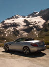 Heck-/Fahreransicht SLK 350 AMG vor dem Bernina Gletscher 2014